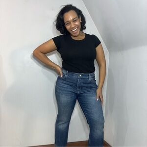 DL1961 medium wash cropped jeans semi-flared leg comfy denim bootcut relaxed fit